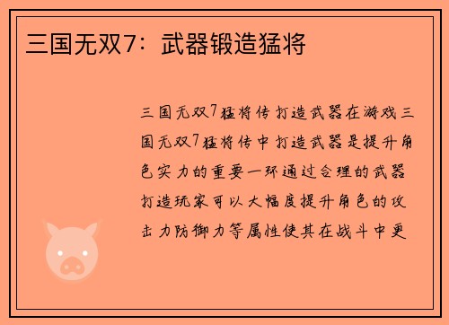 三国无双7：武器锻造猛将